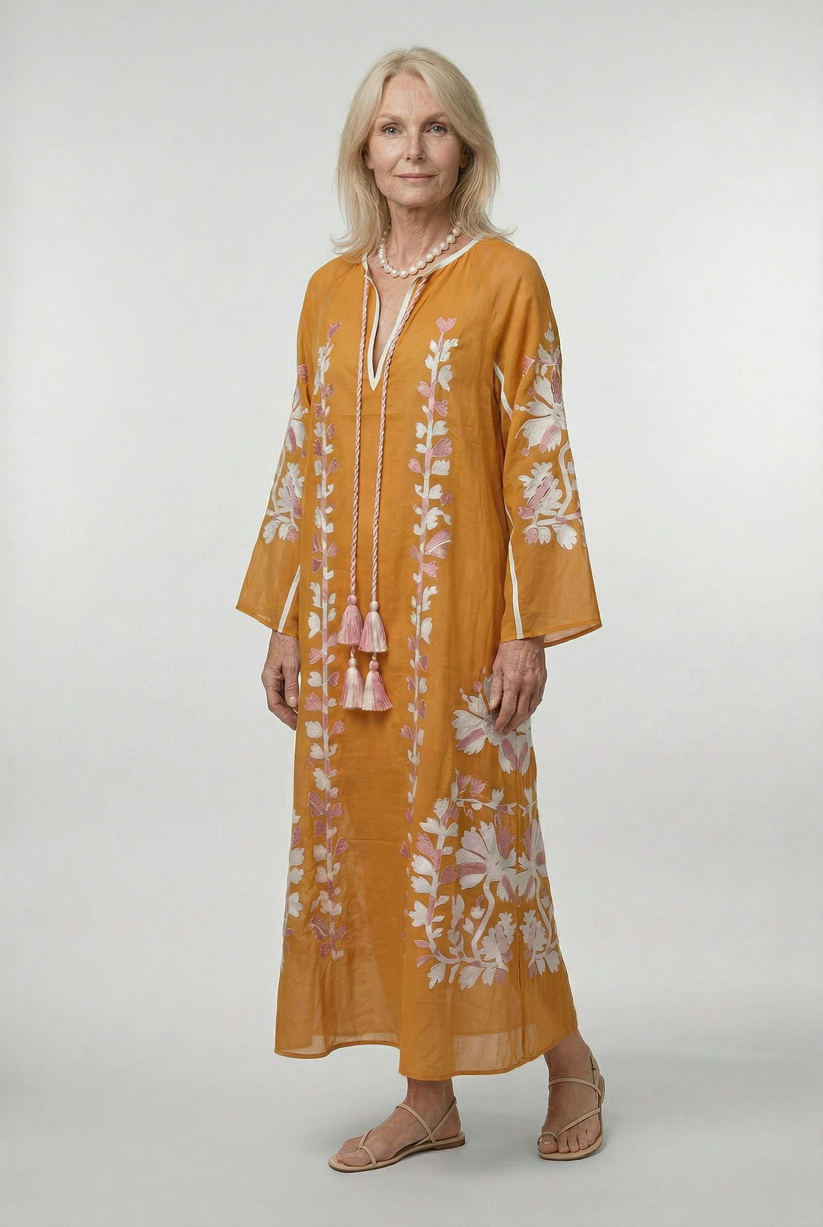 Oversized boho maxi-jurk met V-hals en lange mouwen