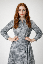 Tie-Dye Effect Slim-Fit Midi Dress with Front Flap Pockets