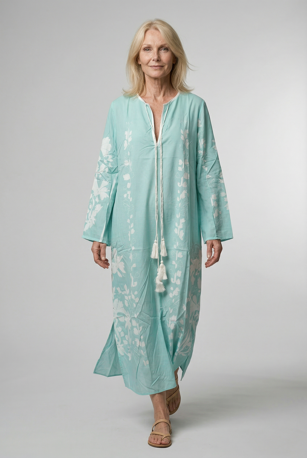 Oversized boho maxi-jurk met V-hals en lange mouwen