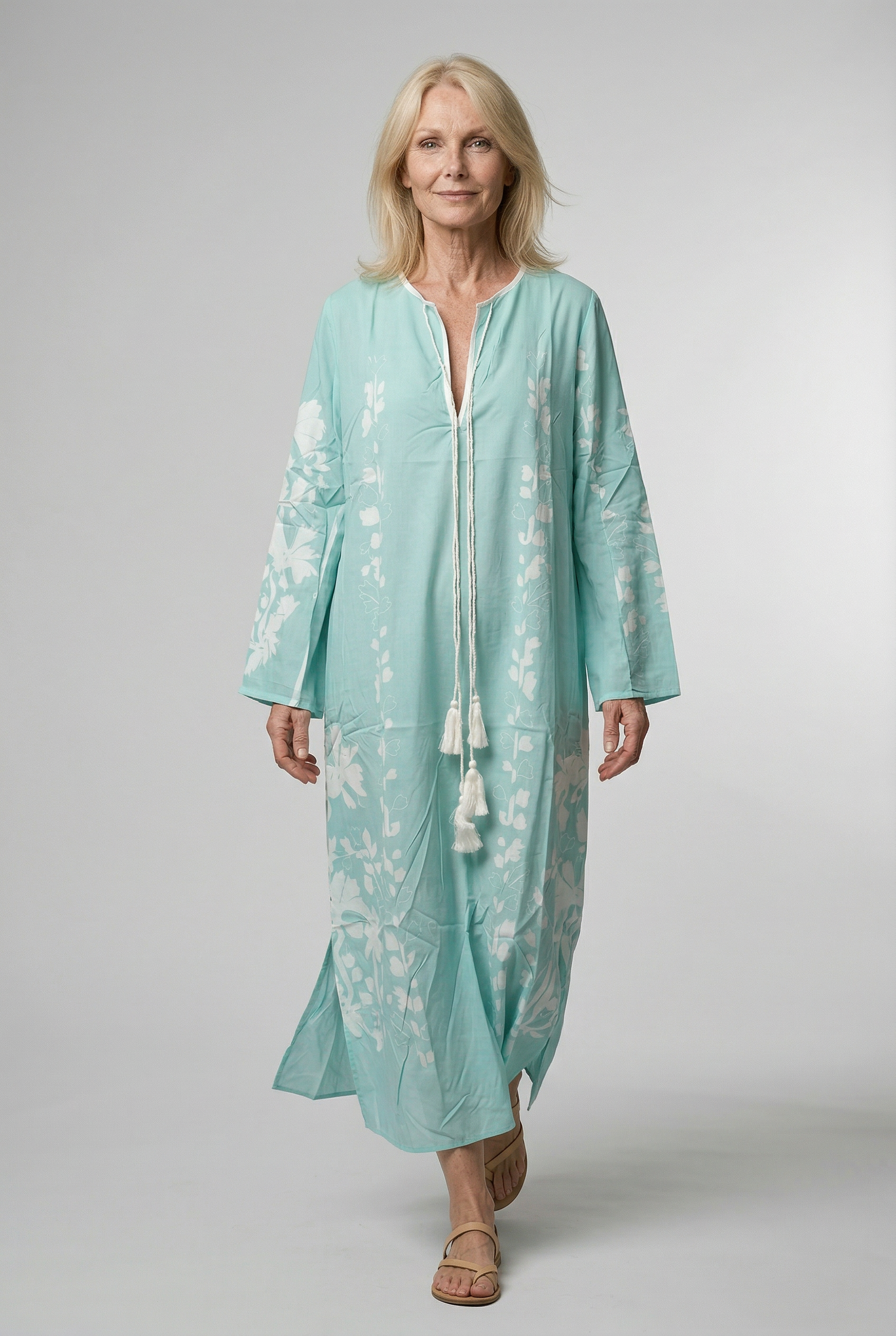 Oversized boho maxi-jurk met V-hals en lange mouwen