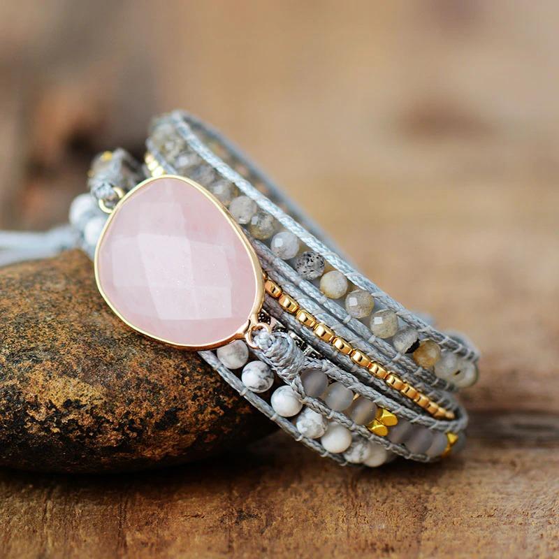 Rose Quartz and Howlite Wrap Bracelet