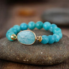 Amazonite Bead Bracelet with Oval Charm