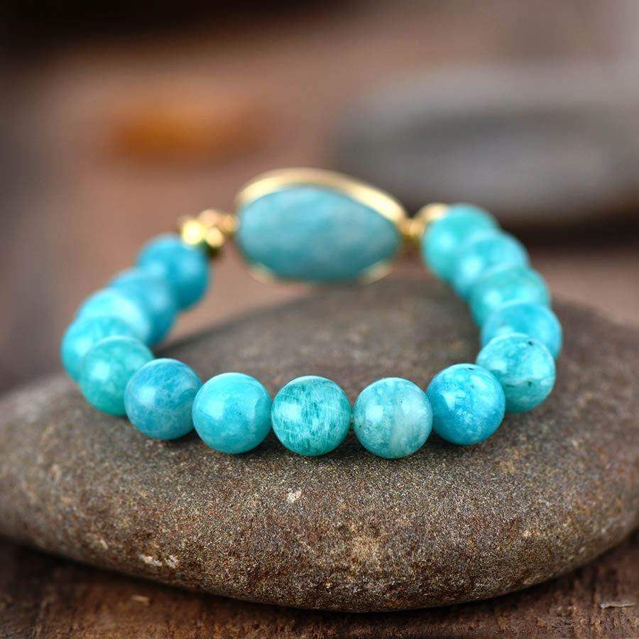 Amazonite Bead Bracelet with Oval Charm