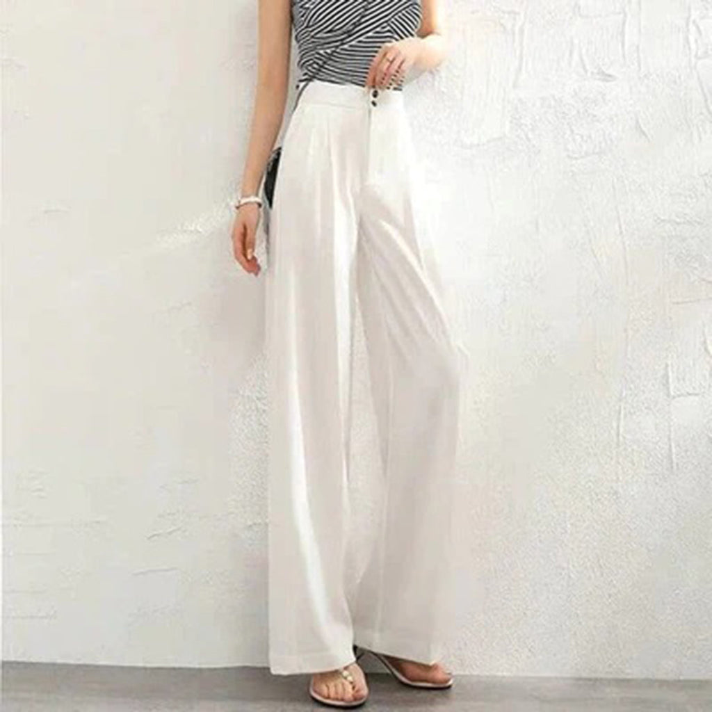 Linen Wide-Leg Trousers with Tulip Hem