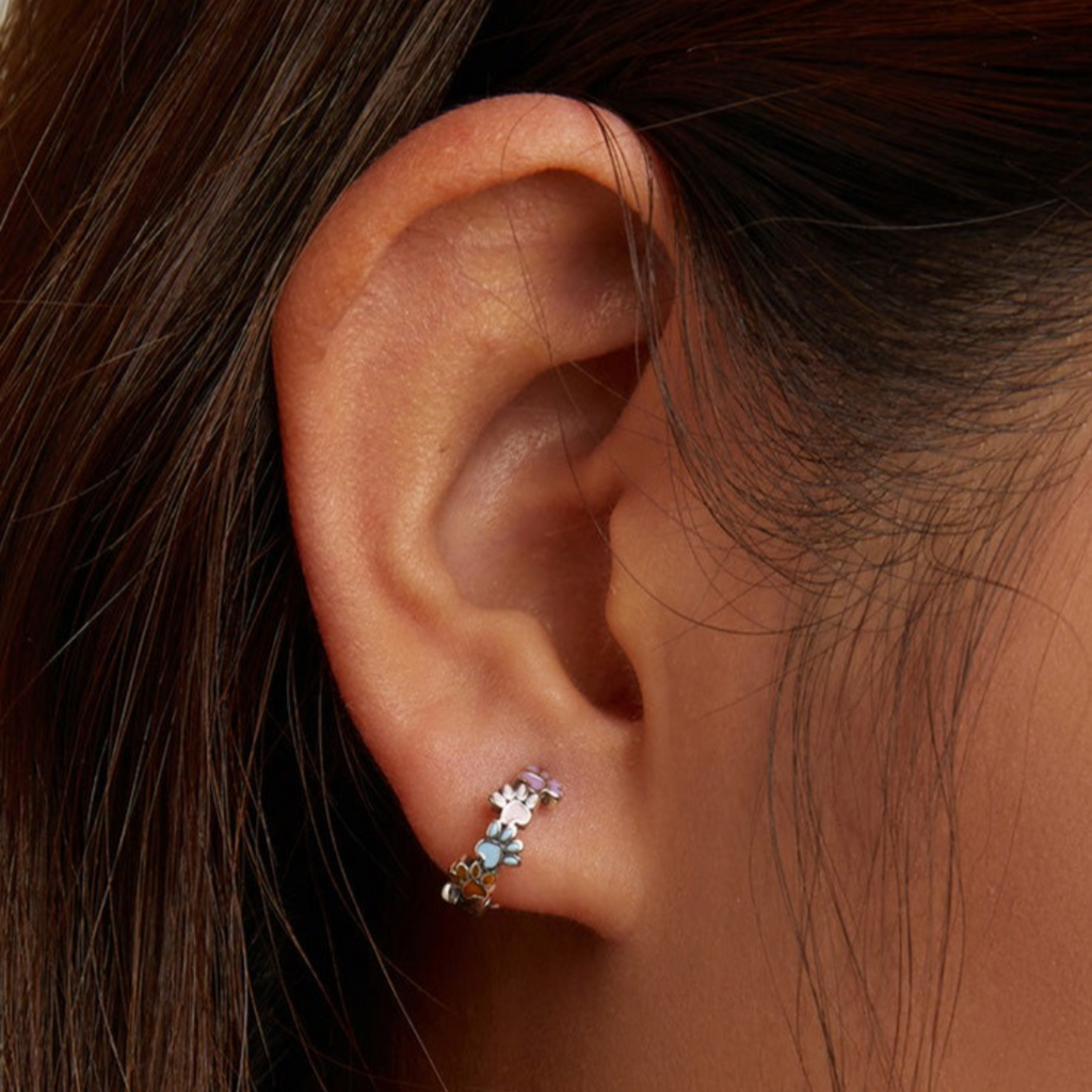 Colourful Paw Hoop Earrings in Sterling Silver