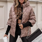 Quilted Puffer Jacket with Oversized Collar and Double Zip