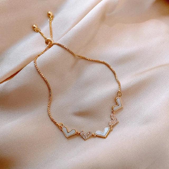 Adjustable Gold-Tone Heart Bracelet