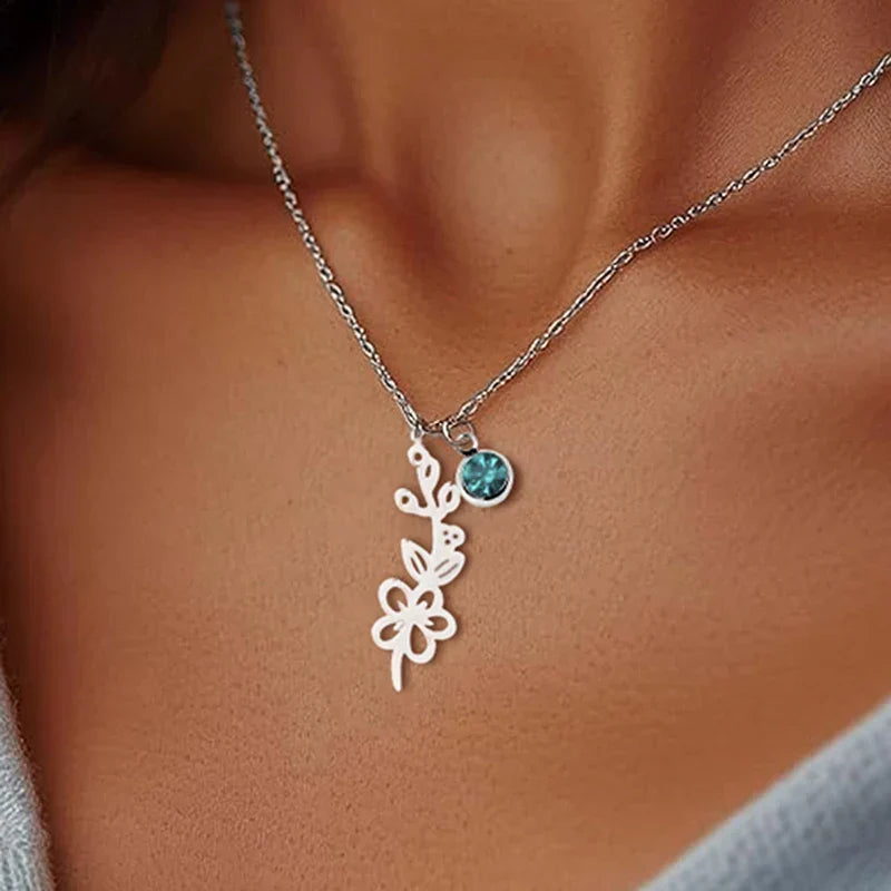 Personalised Birthstone and Birth Flower Necklace