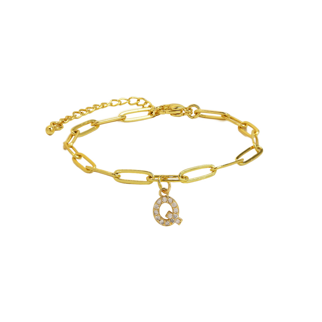 Dainty Paperclip Chain Initial Letter Bracelet