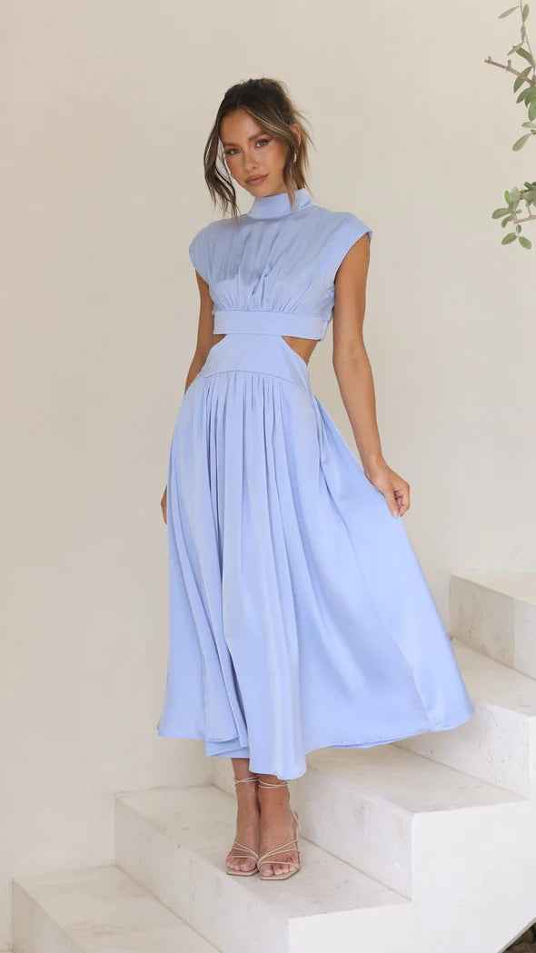 Midi Dress with Waist Cut Out and Practical Side Pockets