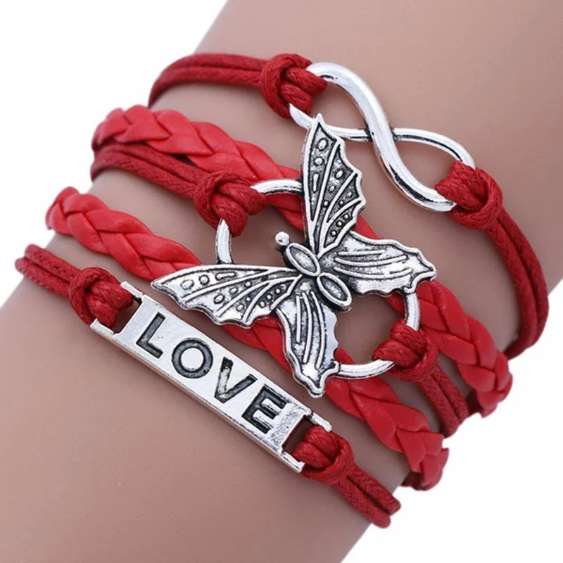 Vintage-Style Butterfly Leather Bracelet in Many Colours