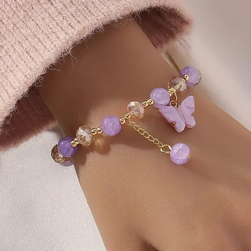 Faceted Bead Butterfly Stretch Bracelet