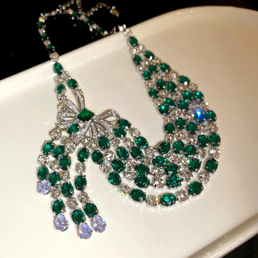 Vintage Bow Diamond-Look Pendant Necklace