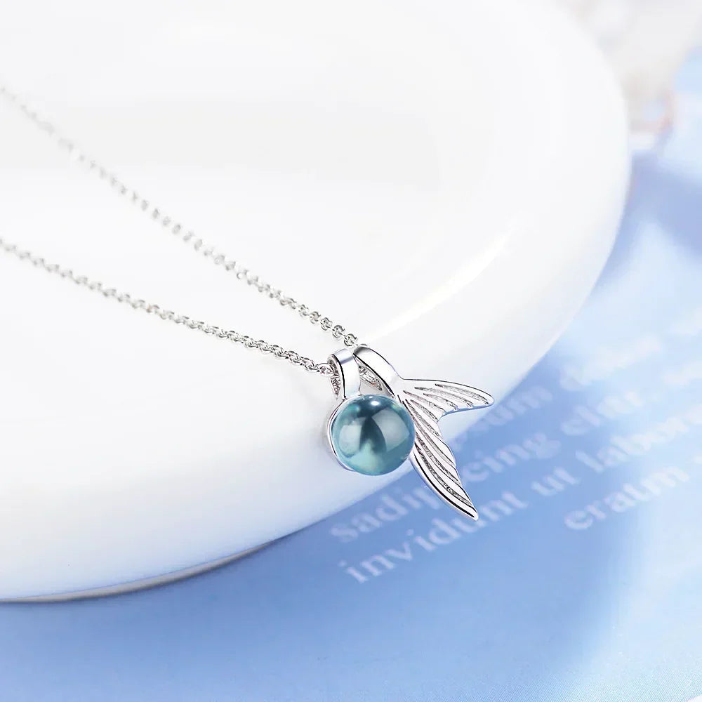 Sterling Silver Mermaid Tail Sapphire-Look Necklace