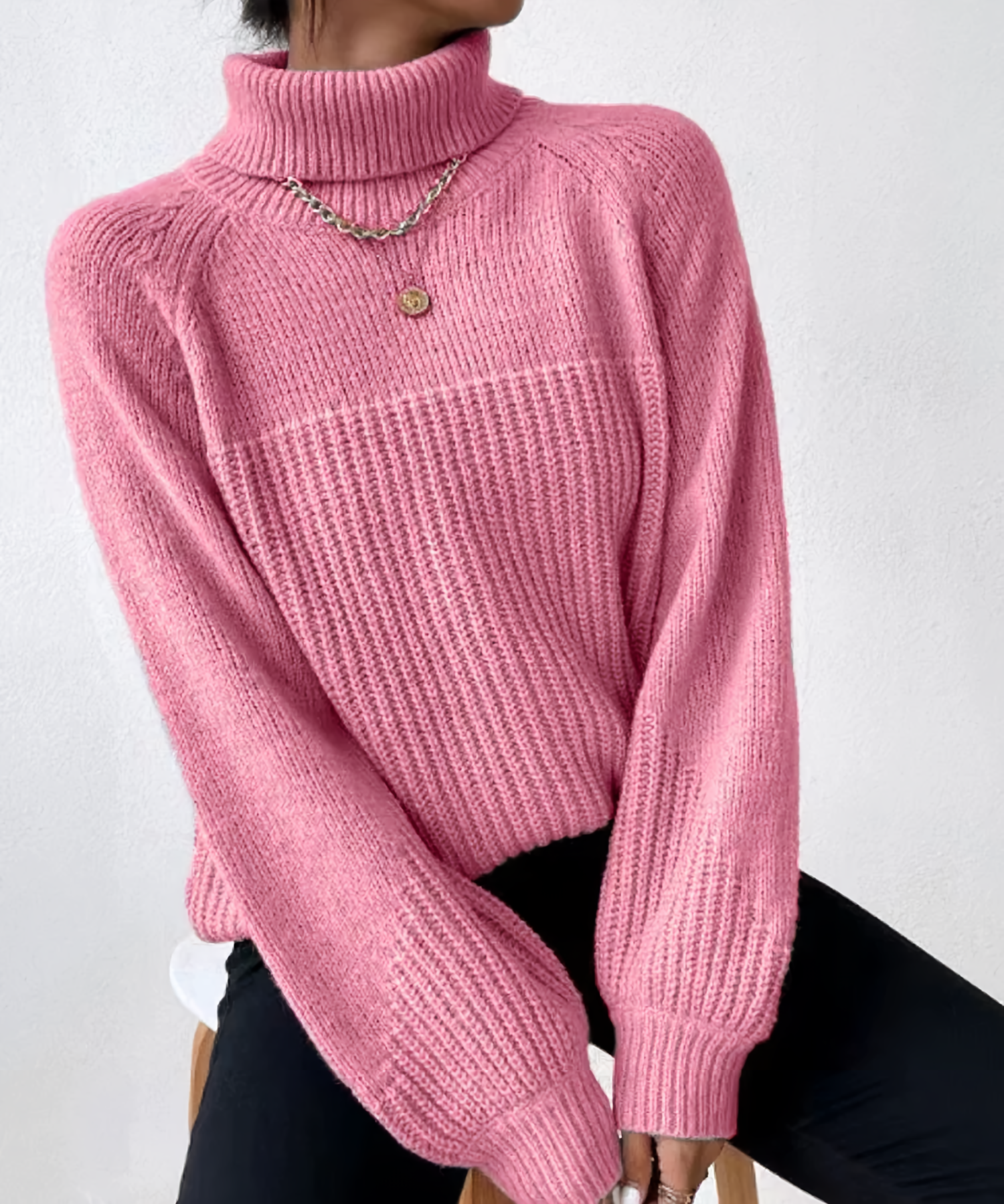Raglan Sleeve Roll Neck Jumper in a Soft Breathable Knit