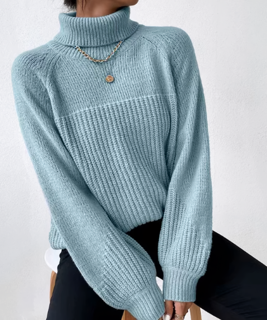 Raglan Sleeve Roll Neck Jumper in a Soft Breathable Knit