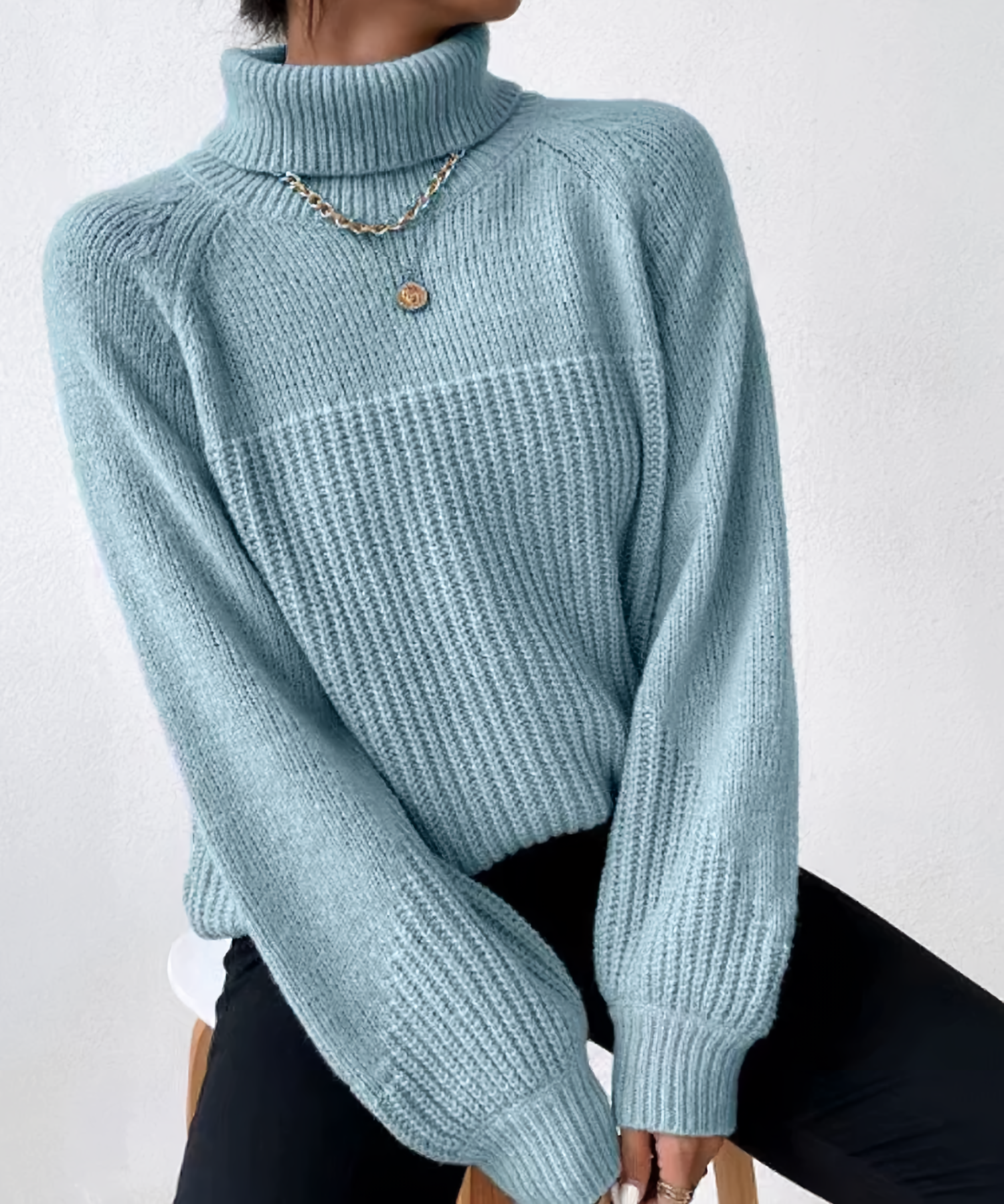 Raglan Sleeve Roll Neck Jumper in a Soft Breathable Knit
