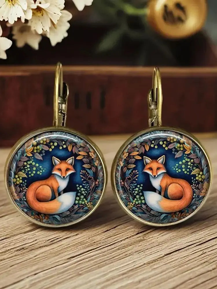Animal Glass Dome Earrings in Fox, Cat or Chicken