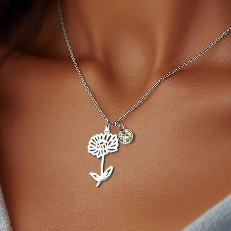 Personalised Birthstone and Birth Flower Necklace