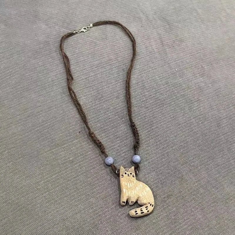 Vintage Cat and Star Pendant Necklace