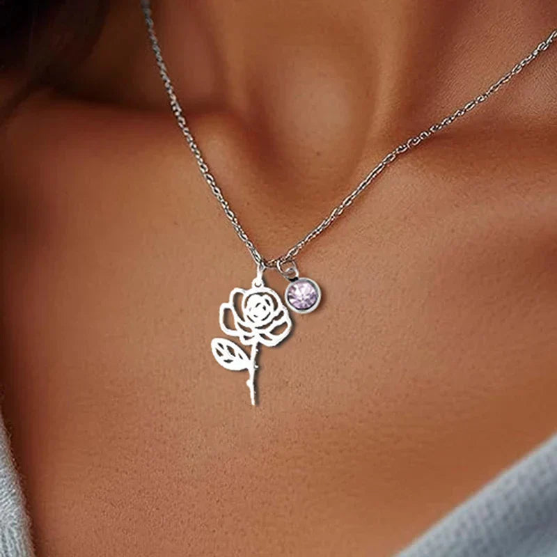 Personalised Birthstone and Birth Flower Necklace