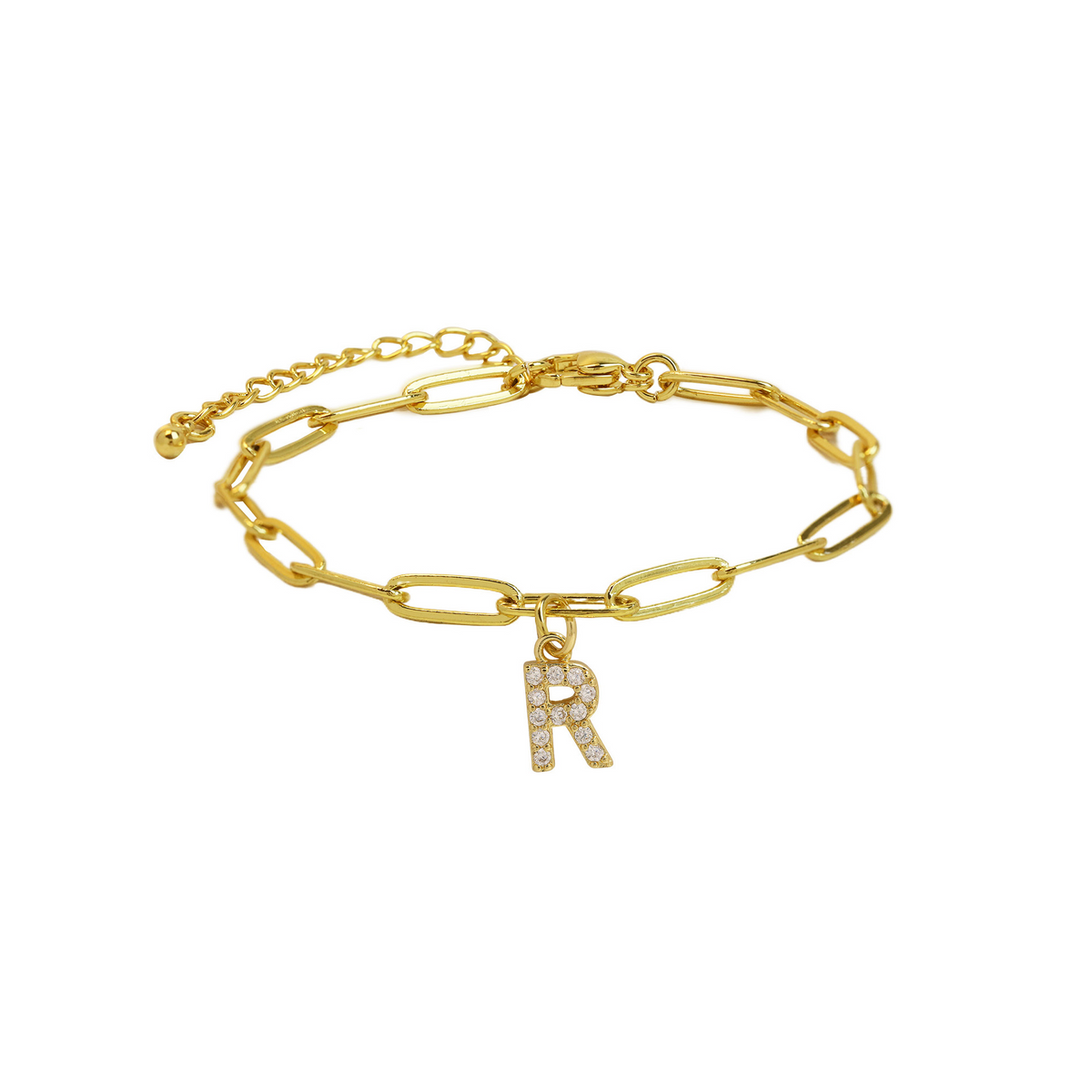 Dainty Paperclip Chain Initial Letter Bracelet