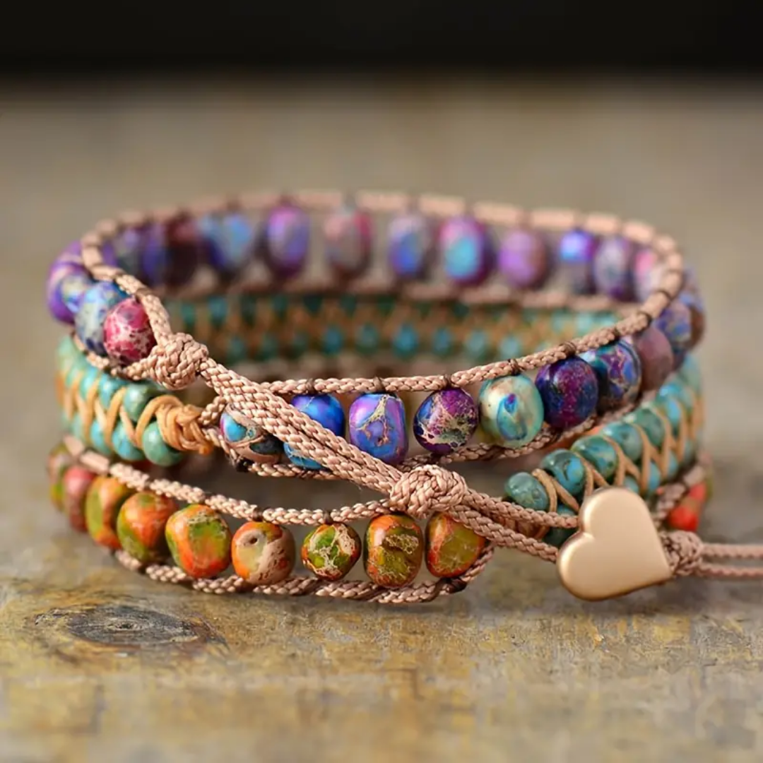 Rainbow Bead Wrap Bracelet with Gold-Tone Heart Charm