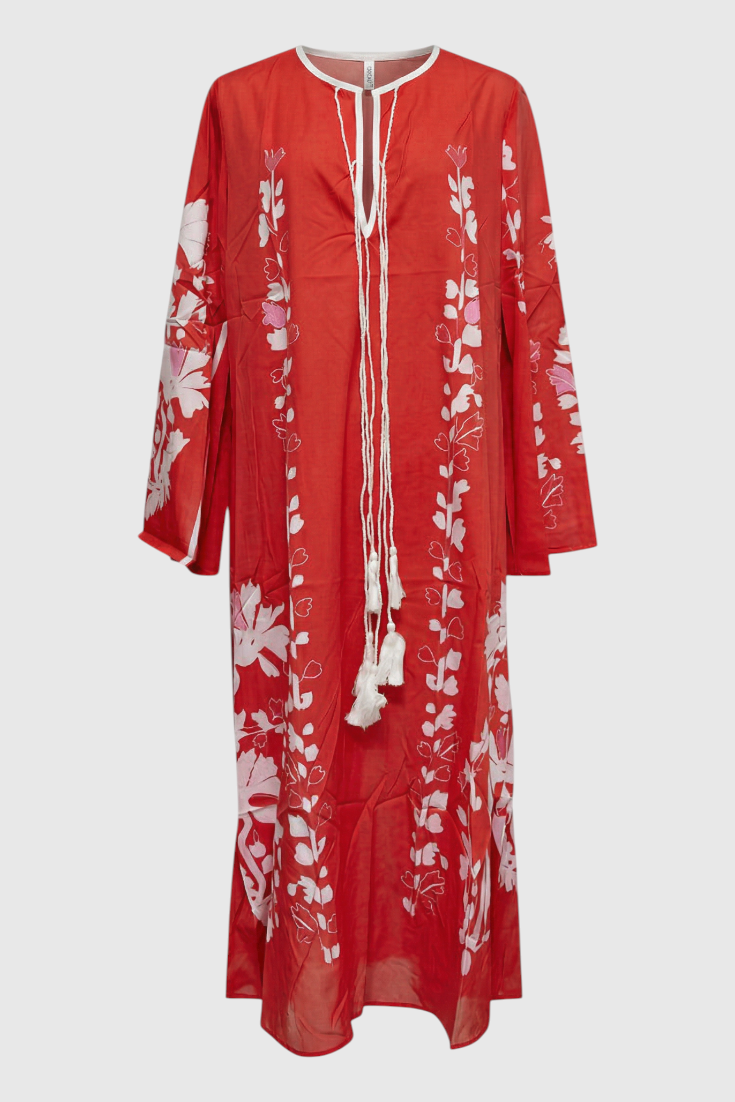 Oversized boho maxi-jurk met V-hals en lange mouwen
