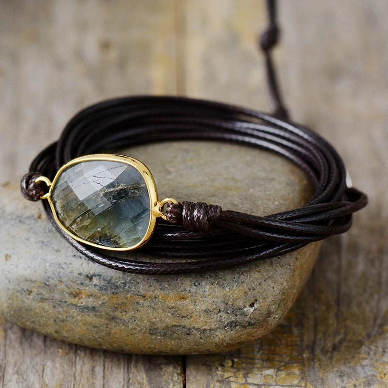 Rope Wrap Bracelet with Oval Stone