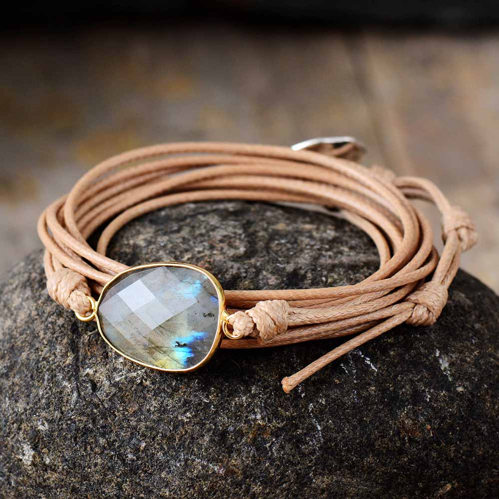 Rope Wrap Bracelet with Oval Stone