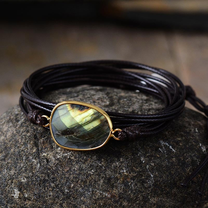 Rope Wrap Bracelet with Oval Stone