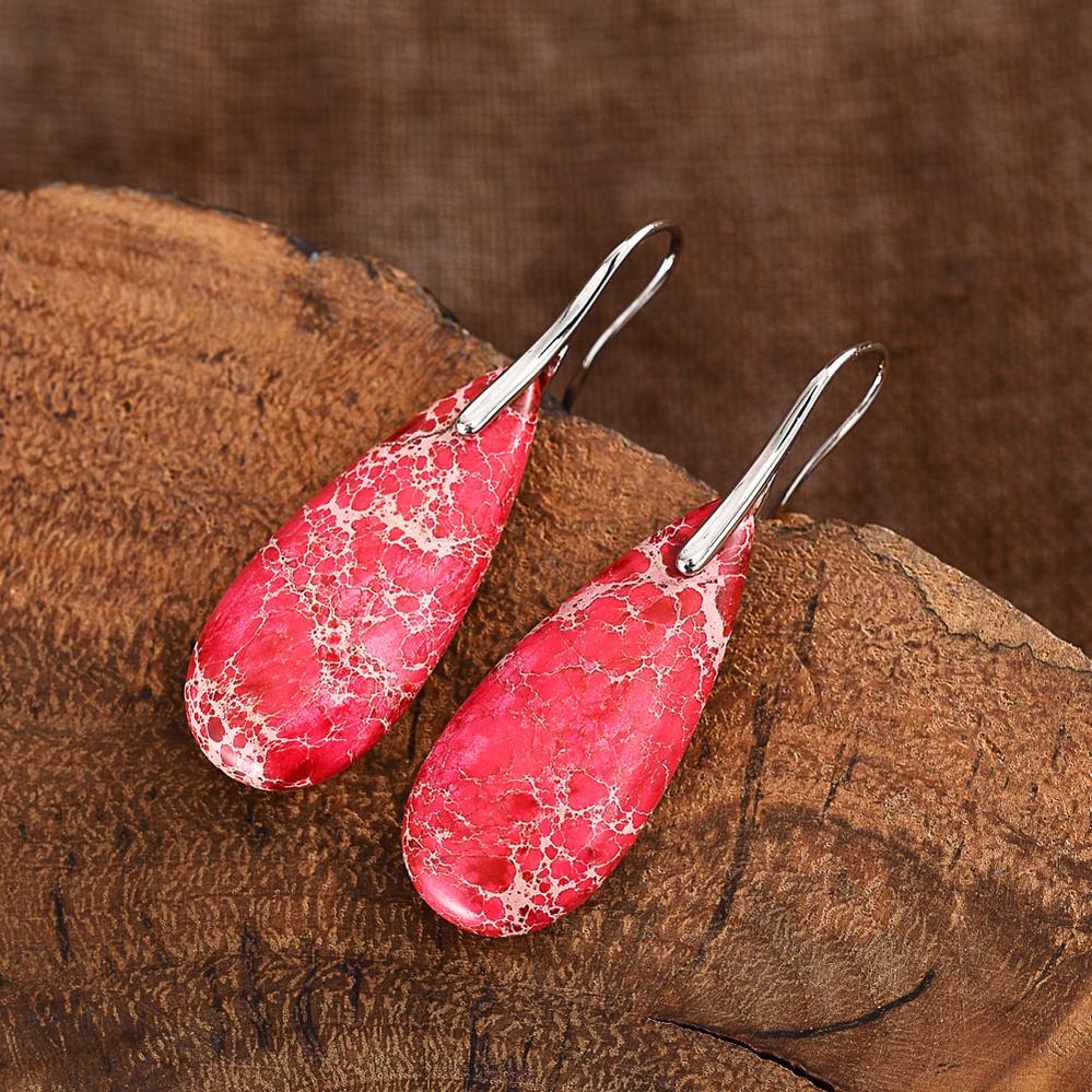 Imperial Jasper Teardrop Earrings in Two Metal Tones