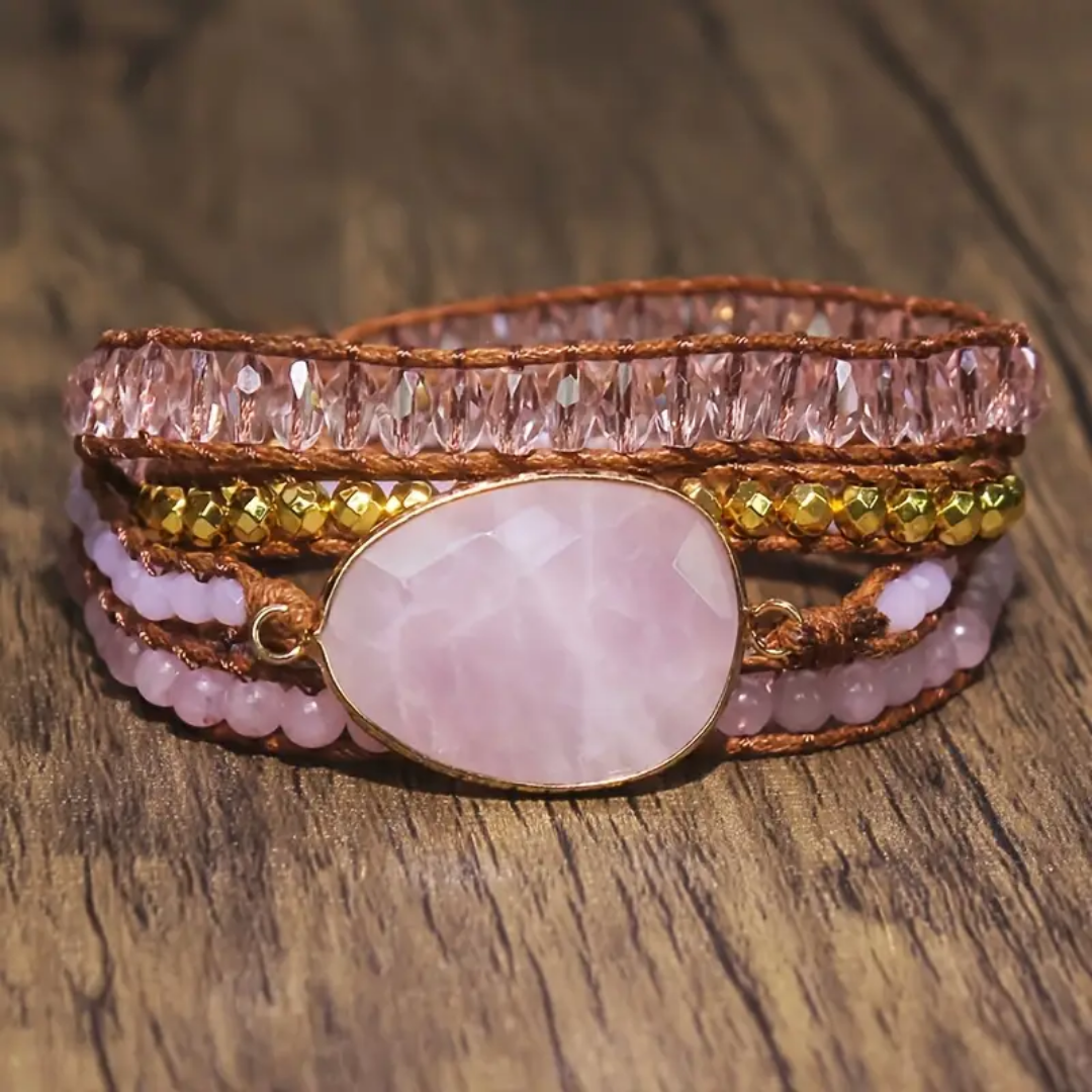 Rose Quartz Wrap Bracelet with Large Pink Stone