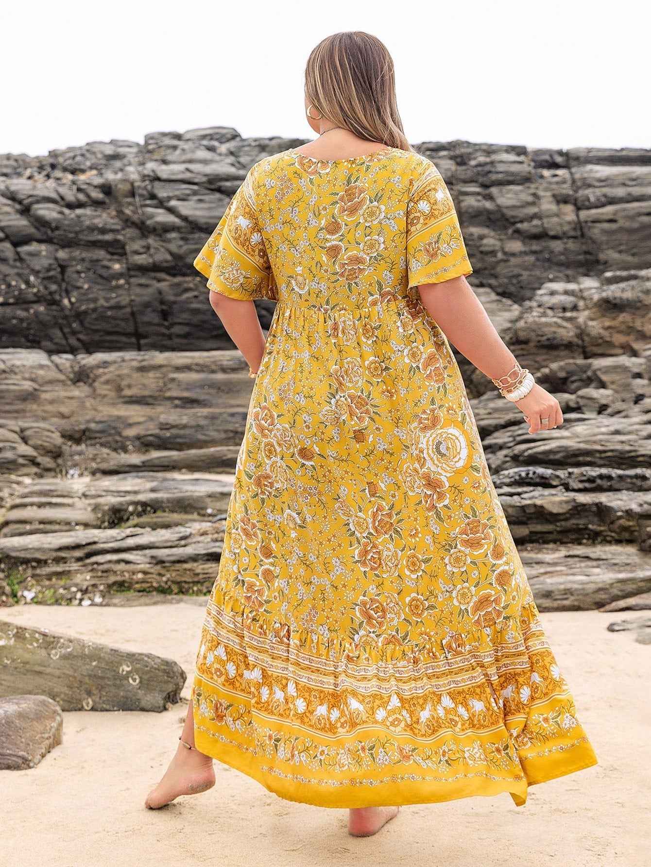 Kleurrijke maxi-jurk met bloemenprint en makkelijke, ruime snit