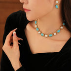 Turquoise and Pearl Antique Gold-Tone Statement Set