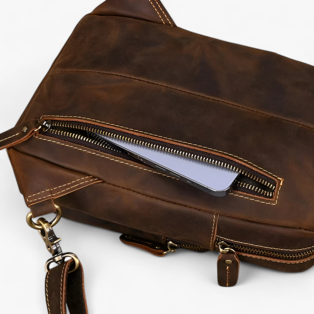 Men's Genuine Cowhide Leather Tablet Satchel Bag