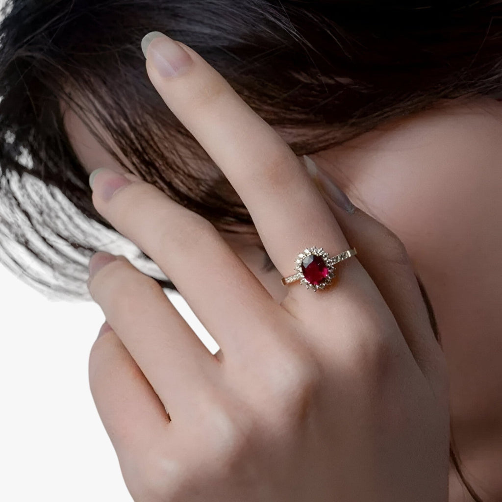 Vintage Ring with Pink-Red Zircon and Gold Plating