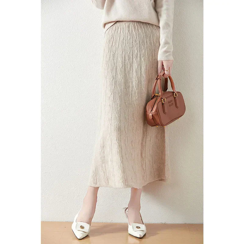 Textured Cable-Knit A-Line Maxi Skirt
