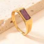 Sleek Rectangular Gemstone-Look Gold-Tone Ring