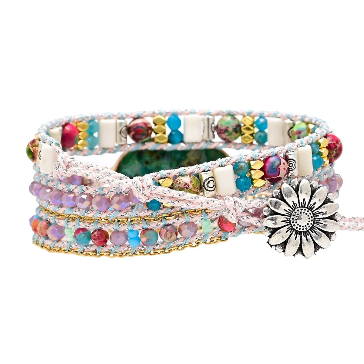 Kralenarmband van blauw calciet en agaat in regenboogkleuren