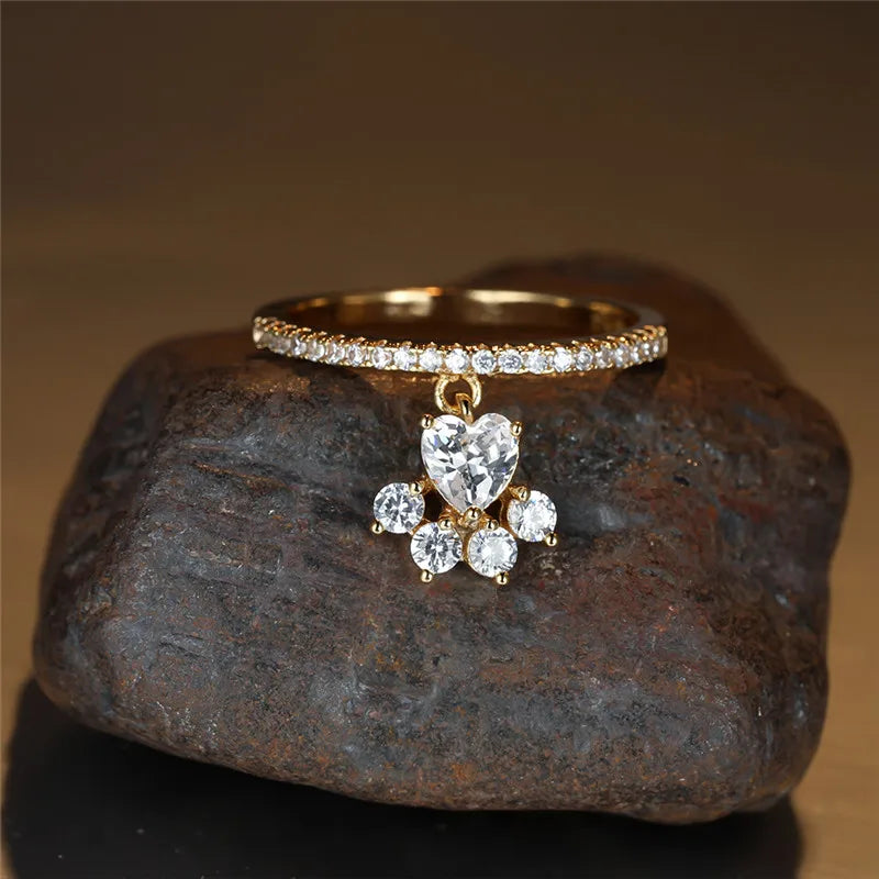 Vintage-Style Cat Paw and Heart Stone Ring