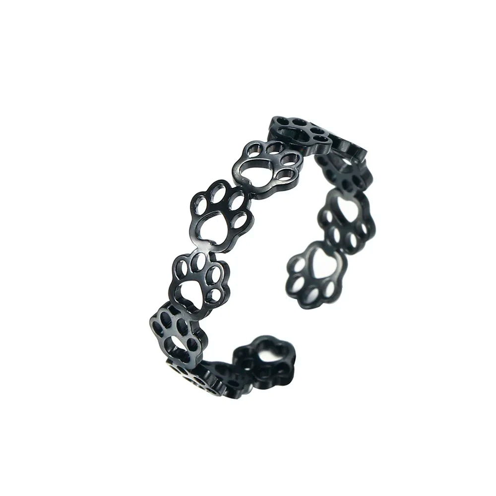 Adjustable Stainless Steel Paw Print Ring