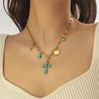 Roestvrijstalen ketting met turquoise kruis