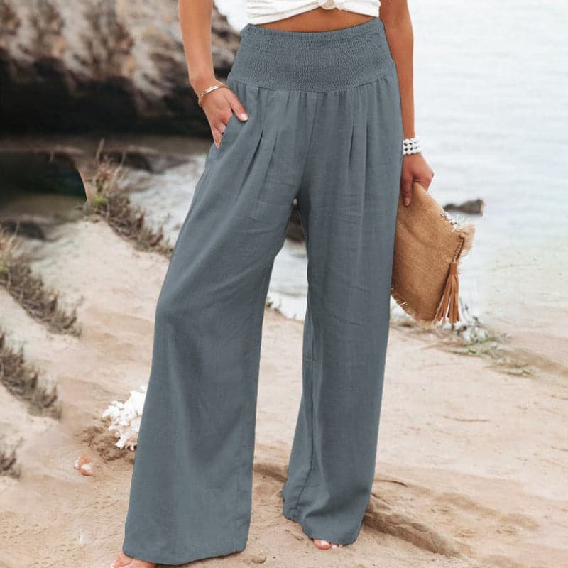 Full-Length Wide-Leg Trousers with a Gathered Waist