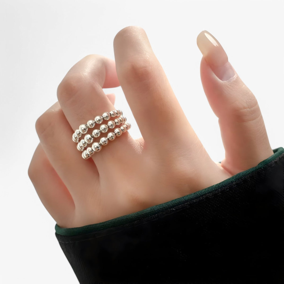 Geometrische ring met drie lagen in zilverkleur
