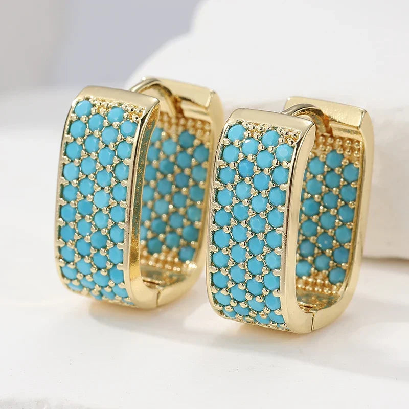 Turquoise Pavé Gold-Tone Huggie Earrings