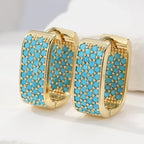 Turquoise Pavé Gold-Tone Huggie Earrings
