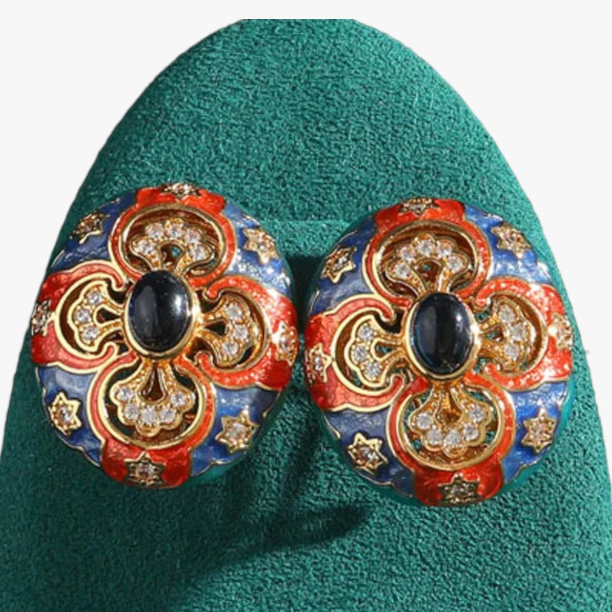 Gold-Plated Vintage Earrings with Coloured Enamel