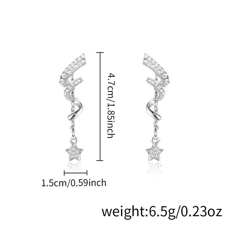 Silver-Tone Star Zirconia Dangle Earrings