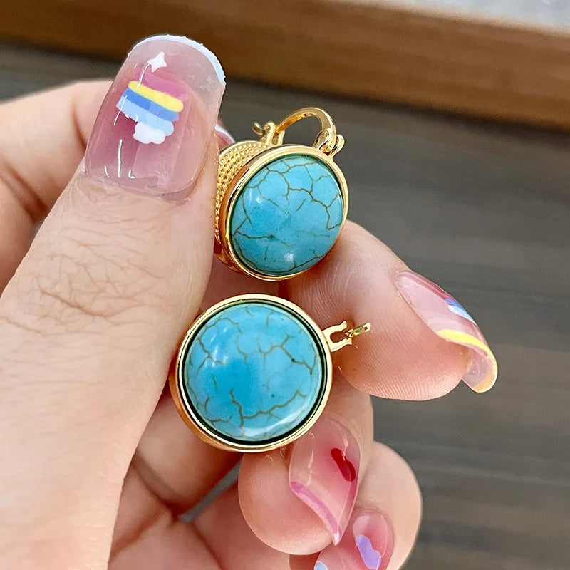 Vintage-Style Geometric Turquoise Stud Earrings